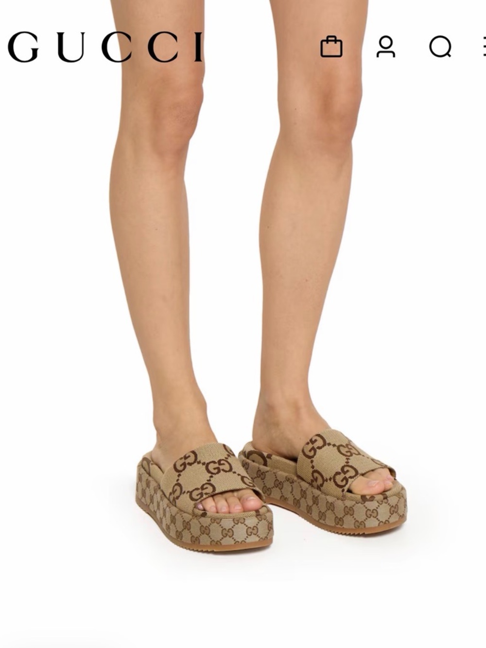 Gucci Camel & Ebony GG Canvas Platform Slides - Picture 14 of 15